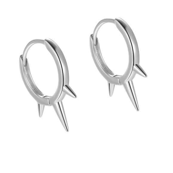 Kate Spade Inspired 925 Sterling Silver Spike Hoop Earrings - Picture 3 of 5